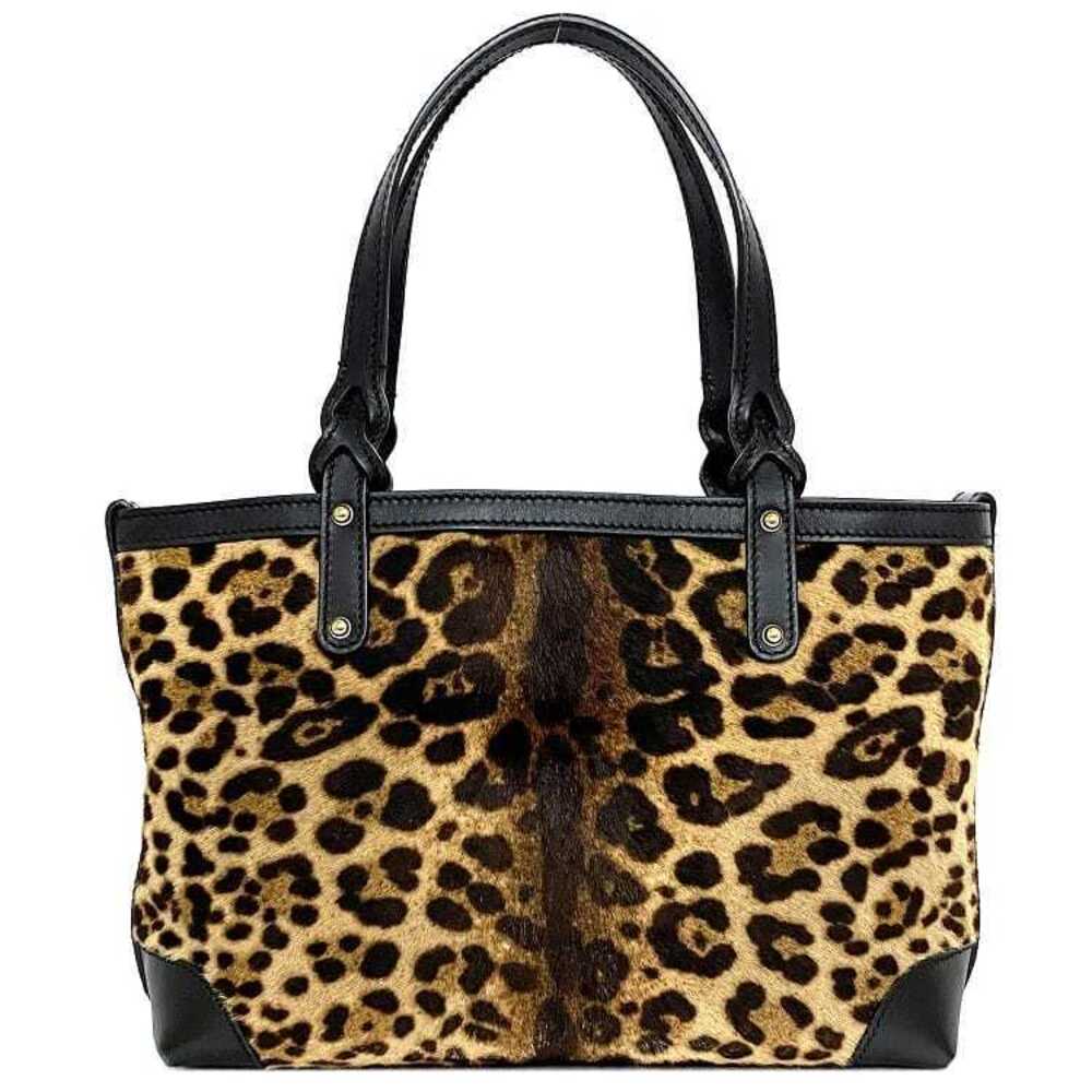 Gucci Tote Bag Black Brown Beige Leopard Calf Hair Animal Handbag Business